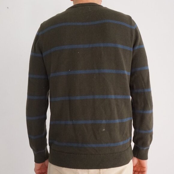 Frank And Oak Green Blue Stripe Cotton Knit Crewneck Sweater Medium - Picture 2 of 8
